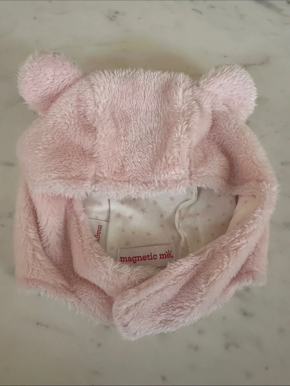 Magnetic Me Light Pink Plush Bear Hood with Star-Lined Interior